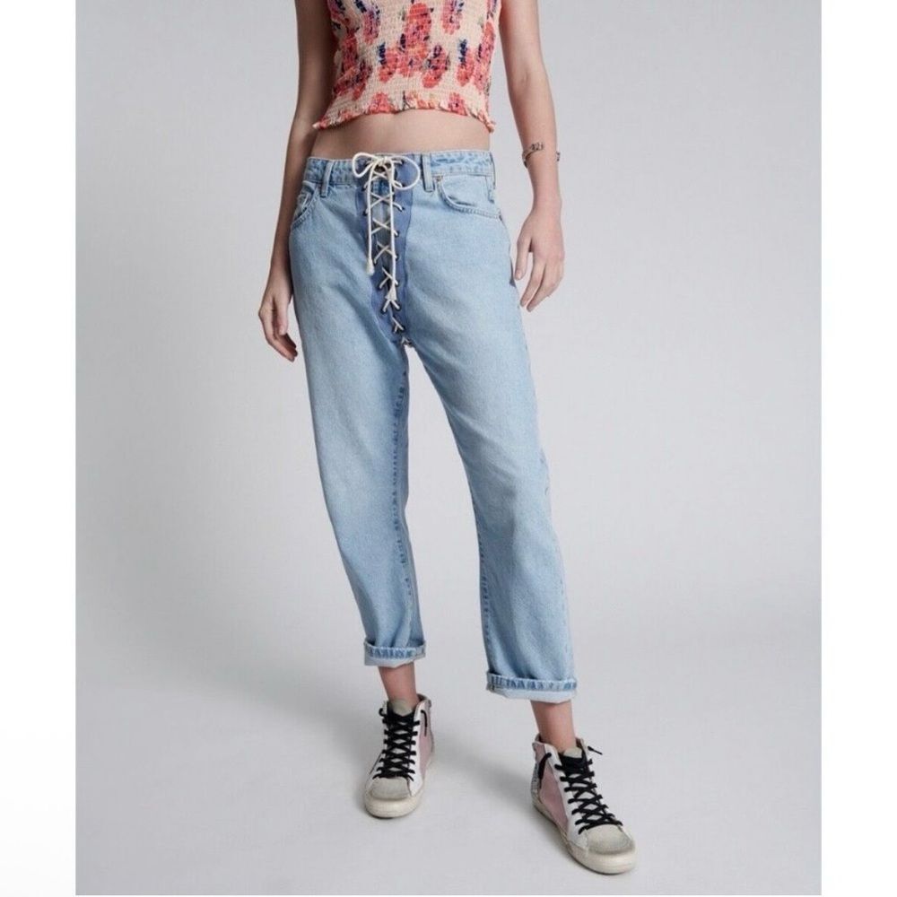 One Teaspoon Relaxed Fit Laced Bandit Jeans Women’s 27 Lace Up Best Blue Wash